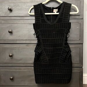 L'ATISTE By Amy Dress S Bring in the New Year Bodycon Lace Up Peplum Sheer Black